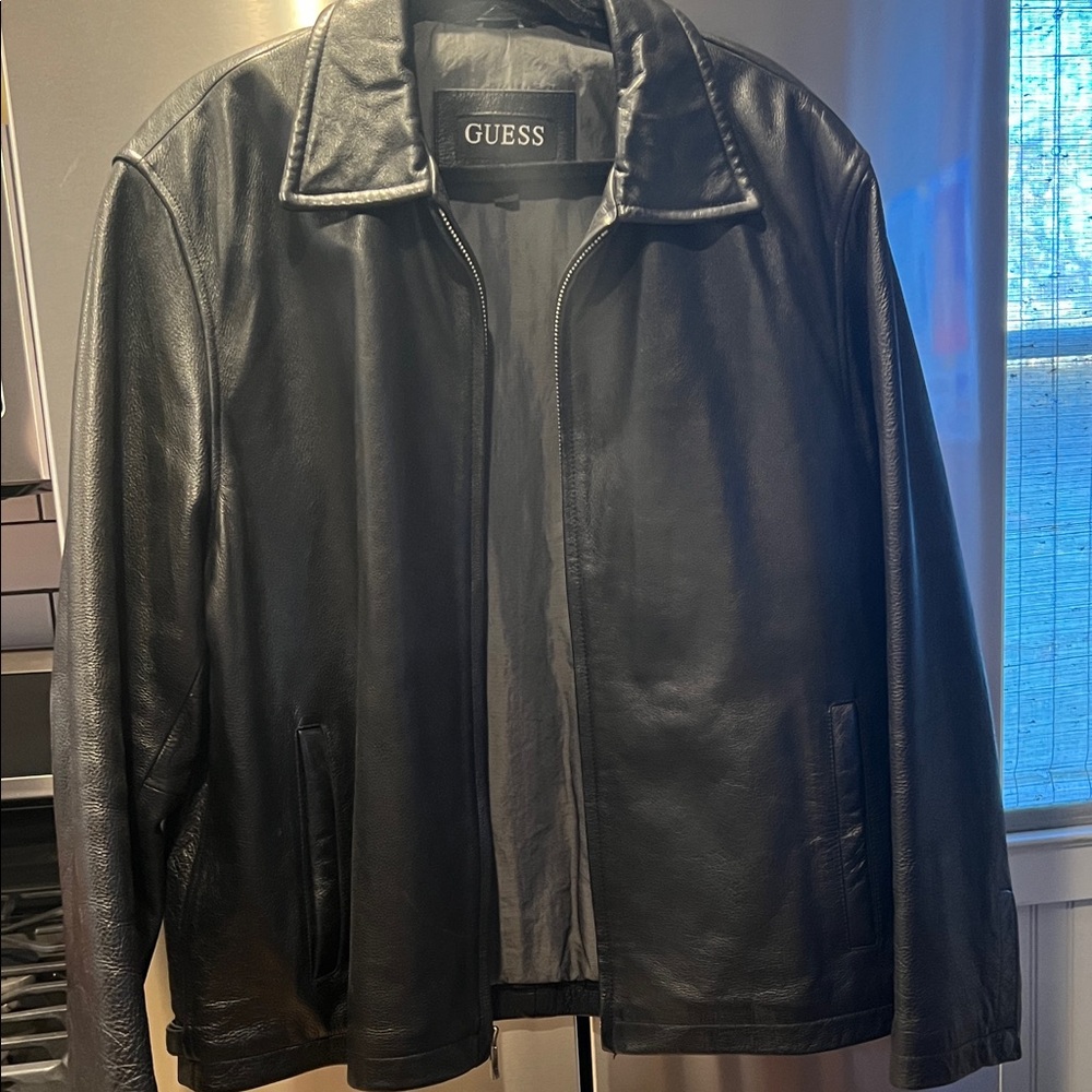GUESS Men's Black Leather Jacket